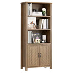 3-Tier Bookshelf, 70'' Tall Bookcase with Doors, Farmhouse Storage Cabinet with Adjustable Shelf and Stable Leg, Floor Standing Display Bookshelves