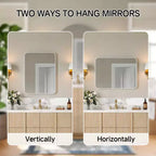 Miroir de salle de bain mat, miroir de courtoisie rectangulaire arrondi pour au-dessus de l'évier, miroir mural, verre trempé HD et cadre en aluminium antirouille