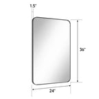 Miroir de salle de bain mat, miroir de courtoisie rectangulaire arrondi pour au-dessus de l'évier, miroir mural, verre trempé HD et cadre en aluminium antirouille