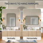 Miroir de salle de bain mat, miroir de courtoisie rectangulaire arrondi pour au-dessus de l'évier, miroir mural, verre trempé HD et cadre en aluminium antirouille