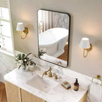 Miroir de salle de bain mat, miroir de courtoisie rectangulaire arrondi pour au-dessus de l'évier, miroir mural, verre trempé HD et cadre en aluminium antirouille