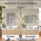 Miroir de salle de bain mat, miroir de courtoisie rectangulaire arrondi pour au-dessus de l'évier, miroir mural, verre trempé HD et cadre en aluminium antirouille