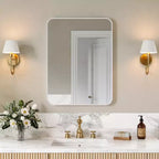 Miroir de salle de bain mat, miroir de courtoisie rectangulaire arrondi pour au-dessus de l'évier, miroir mural, verre trempé HD et cadre en aluminium antirouille