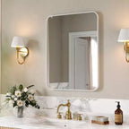 Miroir de salle de bain mat, miroir de courtoisie rectangulaire arrondi pour au-dessus de l'évier, miroir mural, verre trempé HD et cadre en aluminium antirouille
