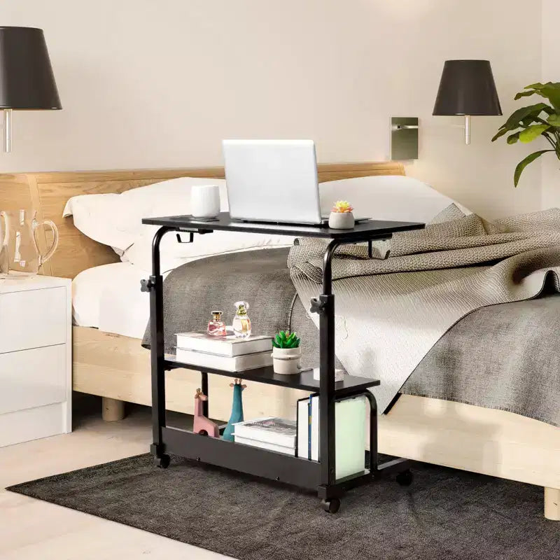 Table d'appoint à roulettes et réglable en hauteur pour ordinateur portable avec station de charge et 2 ports USB