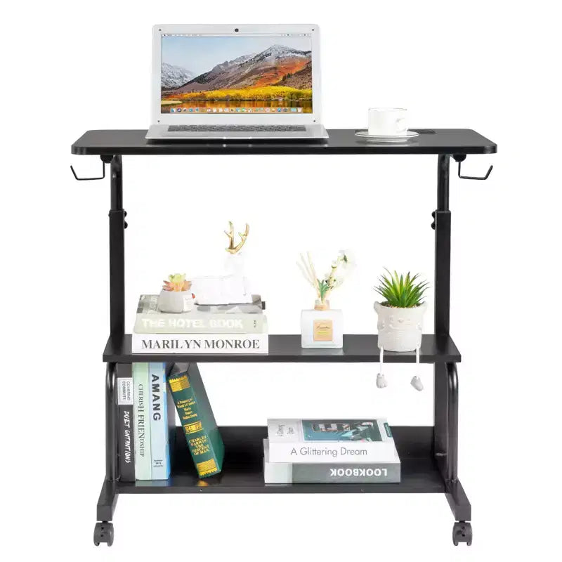 Table d'appoint à roulettes et réglable en hauteur pour ordinateur portable avec station de charge et 2 ports USB