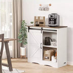 Meuble de bar à café, meuble de bar à café de ferme de 80 x 35 x 80 cm avec rangement à 3 niveaux, table de bar à café avec porte de grange, blanc