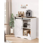 Meuble de bar à café, meuble de bar à café de ferme de 80 x 35 x 80 cm avec rangement à 3 niveaux, table de bar à café avec porte de grange, blanc