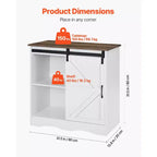 Meuble de bar à café, meuble de bar à café de ferme de 80 x 35 x 80 cm avec rangement à 3 niveaux, table de bar à café avec porte de grange, blanc