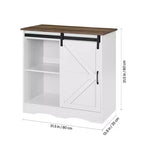 Meuble de bar à café, meuble de bar à café de ferme de 80 x 35 x 80 cm avec rangement à 3 niveaux, table de bar à café avec porte de grange, blanc