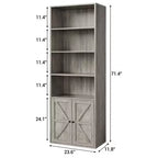 Bibliothèque en bois de ferme à 6 étagères de 181 cm avec portes, meuble de rangement industriel pour chambre à coucher, salon et bureau