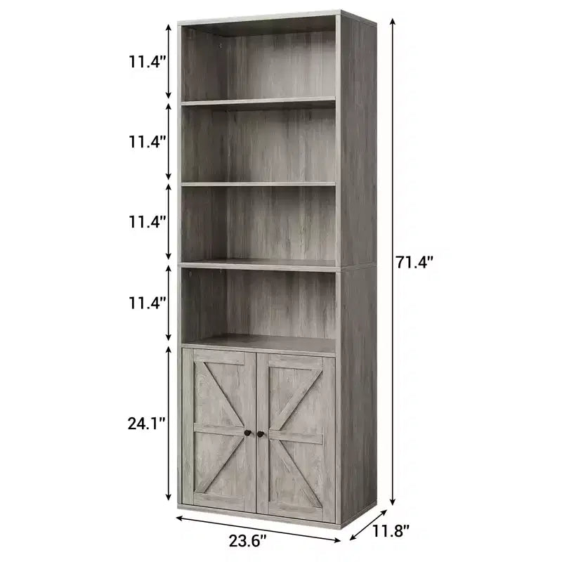 Bibliothèque en bois de ferme à 6 étagères de 181 cm avec portes, meuble de rangement industriel pour chambre à coucher, salon et bureau