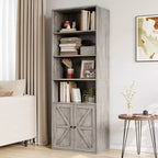 Bibliothèque en bois de ferme à 6 étagères de 181 cm avec portes, meuble de rangement industriel pour chambre à coucher, salon et bureau