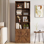 Bibliothèque en bois de ferme à 6 étagères de 181 cm avec portes, meuble de rangement industriel pour chambre à coucher, salon et bureau