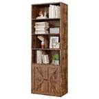 Bibliothèque en bois de ferme à 6 étagères de 181 cm avec portes, meuble de rangement industriel pour chambre à coucher, salon et bureau