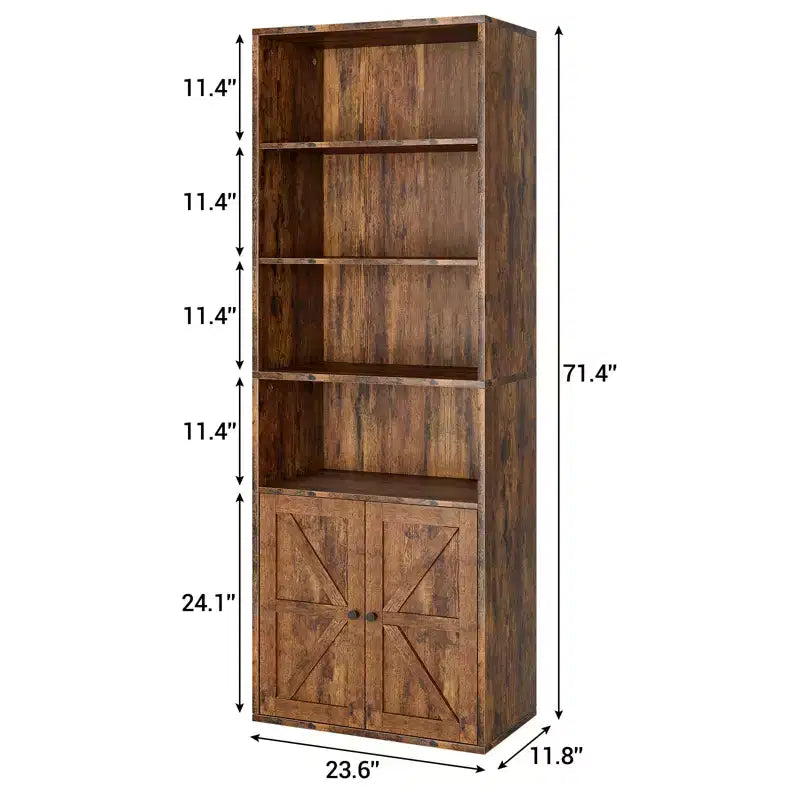 Bibliothèque en bois de ferme à 6 étagères de 181 cm avec portes, meuble de rangement industriel pour chambre à coucher, salon et bureau