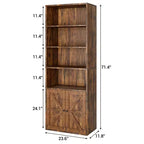 Bibliothèque en bois de ferme à 6 étagères de 181 cm avec portes, meuble de rangement industriel pour chambre à coucher, salon et bureau