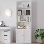 Bibliothèque en bois de ferme à 6 étagères de 181 cm avec portes, meuble de rangement industriel pour chambre à coucher, salon et bureau
