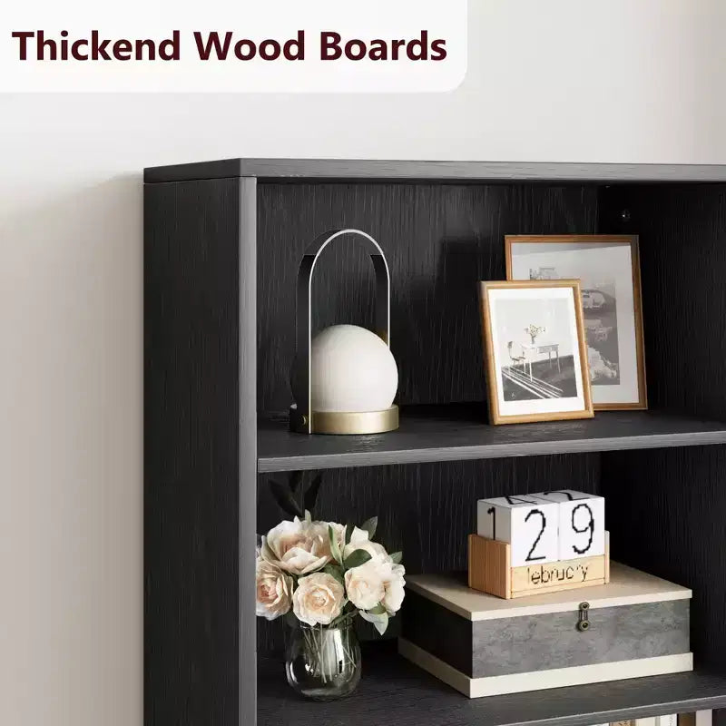 Bibliothèque en bois de ferme à 6 étagères de 181 cm avec portes, meuble de rangement industriel pour chambre à coucher, salon et bureau