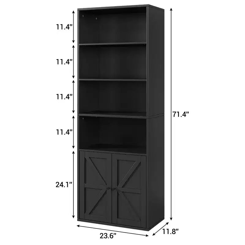 Bibliothèque en bois de ferme à 6 étagères de 181 cm avec portes, meuble de rangement industriel pour chambre à coucher, salon et bureau