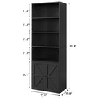 Bibliothèque en bois de ferme à 6 étagères de 181 cm avec portes, meuble de rangement industriel pour chambre à coucher, salon et bureau