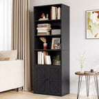 71.4 Tall Farmhouse 6-Shelf Wooden Bookcase with Doors, Industrial Display Storage for Bedroom, Living Room & Office