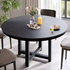 PexFix 52 x 52 Solid Wood Farmhouse Dining Table Round Wood Texture Top with Cross X Base for Modern Dining Rooms & Family Gatherings Black