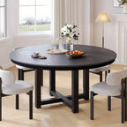 Table à manger de ferme en bois massif 52 x 52 avec plateau rond texturé et piètement en X pour salles à manger modernes et réunions de famille Noir
