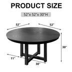 Table à manger de ferme en bois massif 52 x 52 avec plateau rond texturé et piètement en X pour salles à manger modernes et réunions de famille Noir