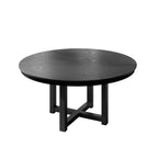 Table à manger de ferme en bois massif 52 x 52 avec plateau rond texturé et piètement en X pour salles à manger modernes et réunions de famille Noir