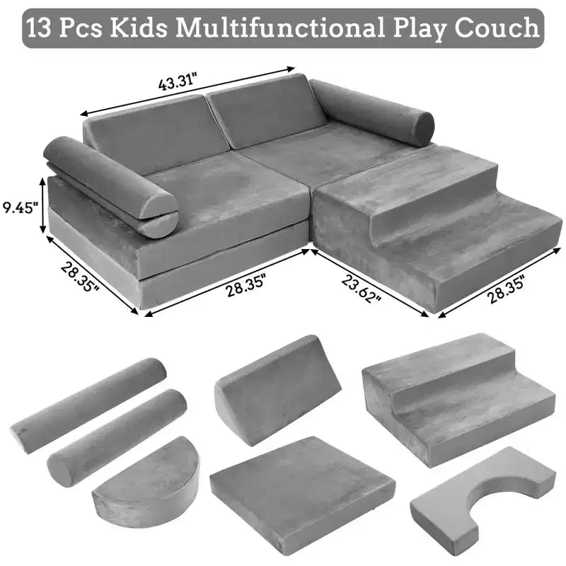 Canapé modulaire pour enfants 13 pièces, canapé pour tout-petits pour garçons et filles créatifs, canapé de jeu modulaire convertible pour enfants, canapé pour enfants pour salle de jeux, 56,7x28,35