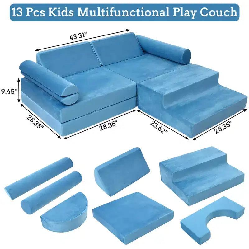 Canapé modulaire pour enfants 13 pièces, canapé pour tout-petits pour garçons et filles créatifs, canapé de jeu modulaire convertible pour enfants, canapé pour enfants pour salle de jeux, 56,7x28,35