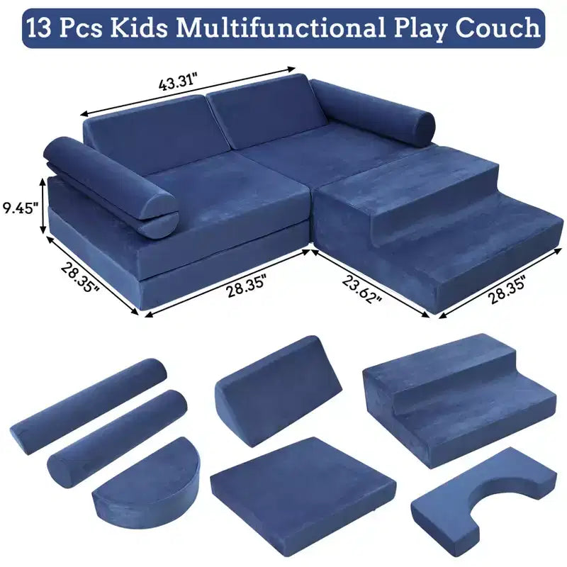 Canapé modulaire pour enfants 13 pièces, canapé pour tout-petits pour garçons et filles créatifs, canapé de jeu modulaire convertible pour enfants, canapé pour enfants pour salle de jeux, 56,7x28,35