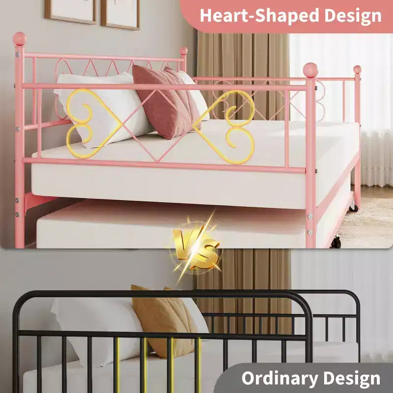 Lit de repos avec lit gigogne, cadre de lit jumeau en métal avec tête de lit, plateforme de sommier multifonctionnelle, canapé-lit pour chambre à coucher, salon, chambre d'amis