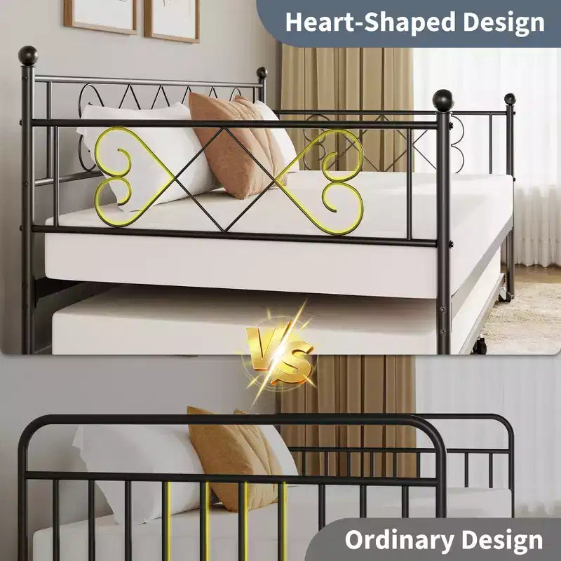 Lit de repos avec lit gigogne, cadre de lit jumeau en métal avec tête de lit, plateforme de sommier multifonctionnelle, canapé-lit pour chambre à coucher, salon, chambre d'amis