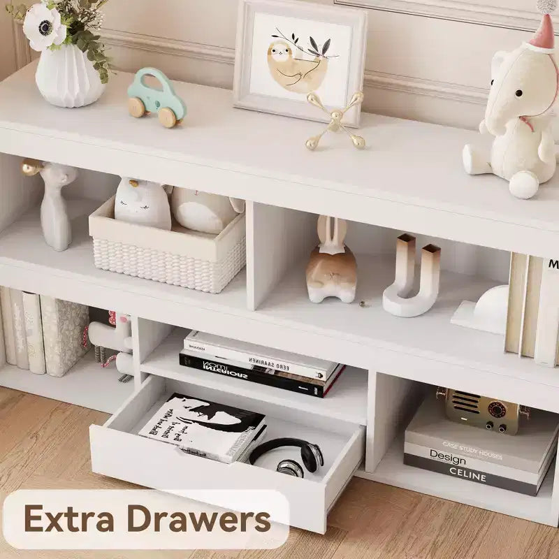 Étagère à Livres pour Enfants avec Tiroir, Organisateur de Rangement de Jouets en Bois, Bibliothèque Blanche pour Salle de Jeux, Salle de Classe, Chambre d'Enfant