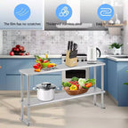 Double étagère supérieure en acier inoxydable, 30,5 x 152,4 cm, réglable en hauteur, pour table de préparation commerciale dans la cuisine de restaurant ou à la maison