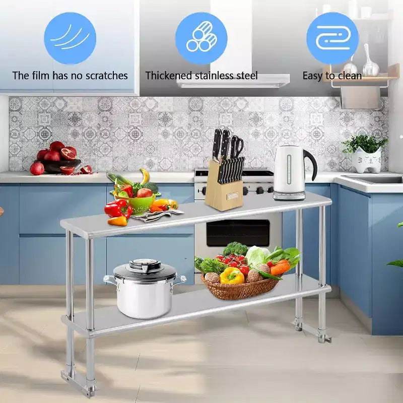 Double étagère supérieure en acier inoxydable, 30,5 x 152,4 cm, réglable en hauteur, pour table de préparation commerciale dans la cuisine de restaurant ou à la maison