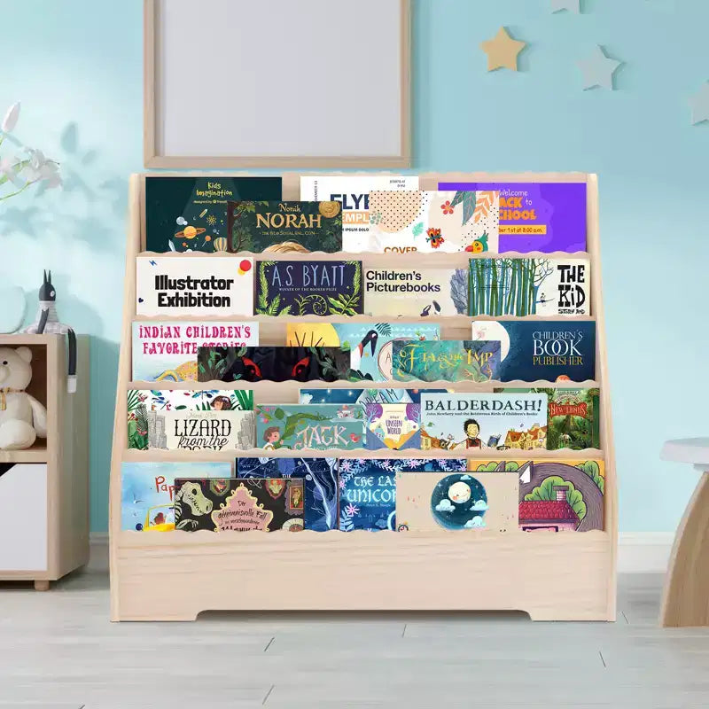 Étagère à livres pour enfants à 5 niveaux avec rangement, étagère de présentation pour tout-petits, support à livres, organisateur de livres d'histoires multifonctionnel, étagère à livres de peinture pour chambre d'enfant