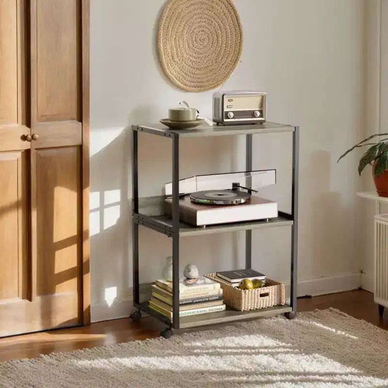 Support d'imprimante à 3 niveaux en panneaux de particules P2 gris lavé combo A+B 15,7x12x25,6 pouces