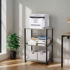 Support d'imprimante à 3 niveaux en panneaux de particules P2 gris lavé combo A+B 15,7x12x25,6 pouces