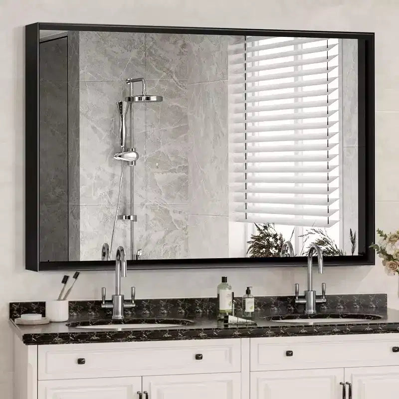 Miroir de salle de bain 40x30 pouces Miroir mural rectangulaire moderne à coins carrés avec cadre en métal pour salon, entrées 40x30 pouces