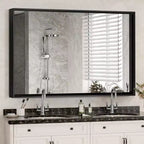 Miroir de salle de bain 40x30 pouces Miroir mural rectangulaire moderne à coins carrés avec cadre en métal pour salon, entrées 40x30 pouces