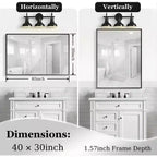 Miroir de salle de bain 40x30 pouces Miroir mural rectangulaire moderne à coins carrés avec cadre en métal pour salon, entrées 40x30 pouces