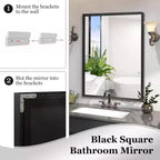 Miroir de salle de bain 40x30 pouces Miroir mural rectangulaire moderne à coins carrés avec cadre en métal pour salon, entrées 40x30 pouces