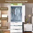 Armoire en rotin avec 3 tiroirs et 2 portes, armoire haute en bois pour suspendre les vêtements, meuble de rangement de chambre à coucher