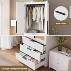 Armoire en rotin avec 3 tiroirs et 2 portes, armoire haute en bois pour suspendre les vêtements, meuble de rangement de chambre à coucher