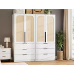 Armoire en rotin avec 3 tiroirs et 2 portes, armoire haute en bois pour suspendre les vêtements, meuble de rangement de chambre à coucher