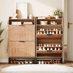 Meuble à chaussures cannelé, motif vague, 2 tiroirs abattants, organiseur fin avec poignées dorées, étagère de rangement pour entrée