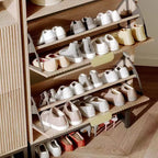 Meuble à chaussures cannelé, motif vague, 2 tiroirs abattants, organiseur fin avec poignées dorées, étagère de rangement pour entrée